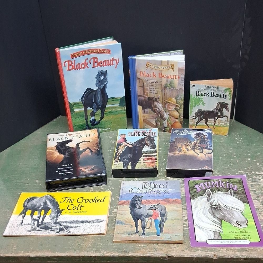 Vintage Black Beauty 3 VHS, & 6 Black Beauty Story Books